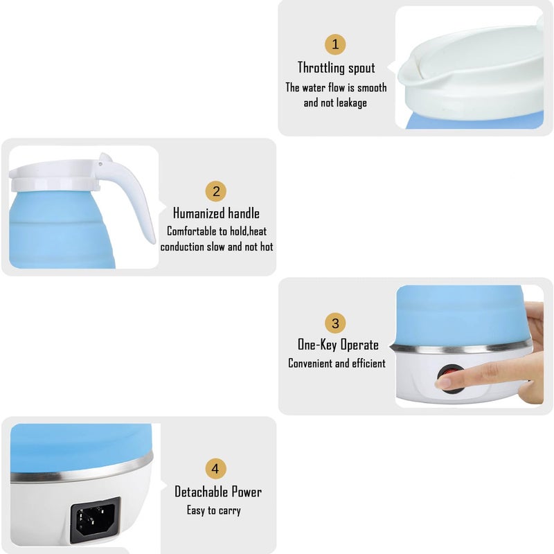 resgitiati Travel Kettle Electric Small Foldable Portable Kettle,Silicone Collapsible Heating Water Boiler Tea Pot for Camping,Easy for Storage with Separable Power Cord (Blue pro) - Image 4